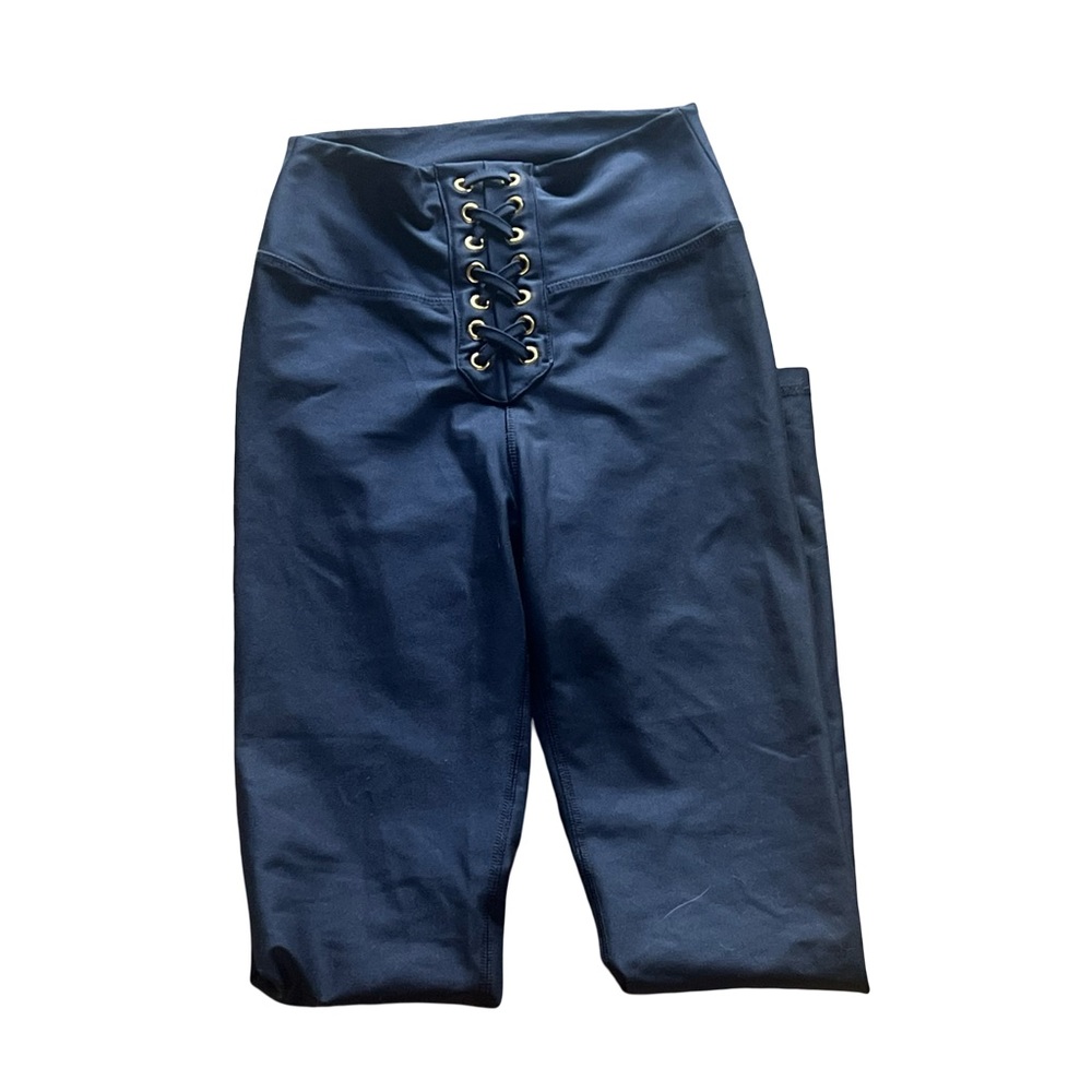 We wore what blue navy tie up leggings size XS